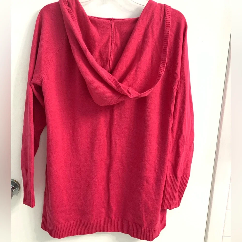 New York & Company Hot Pink Long Sleeve V-neck Pullover Sweater Hoodie Sz: Large - Picture 3 of 11